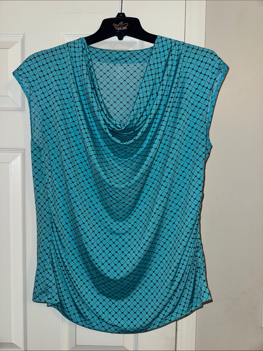 Worthington Turquoise Cowl-Neck Geometric Print Blouse